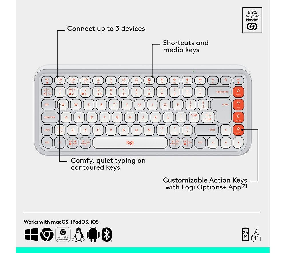 LOGITECH Pop Icon Combo Wireless Keyboard & Mouse Set - White