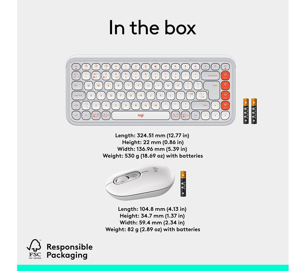 LOGITECH Pop Icon Combo Wireless Keyboard & Mouse Set - White
