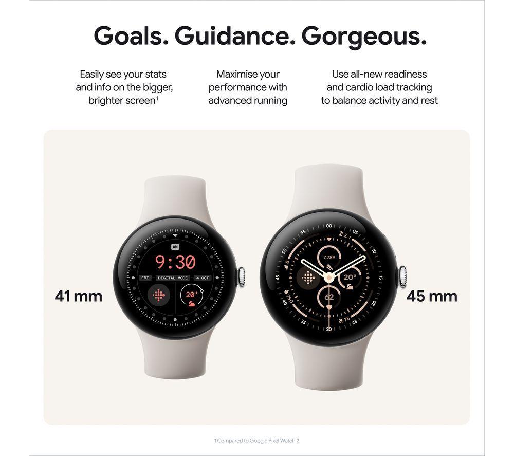 GOOGLE Pixel Watch 3 4G LTE - Silver, Porcelain Band, 45 mm
