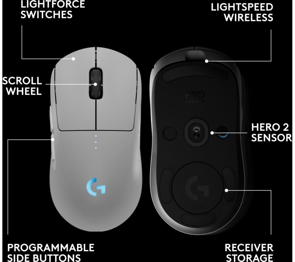 LOGITECH PRO 2 Lightspeed RGB Wireless Optical Gaming Mouse - White