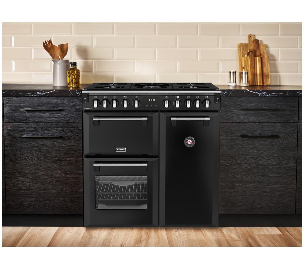 STOVES Richmond 90DF 90 cm Dual Fuel Range Cooker - Black & Chrome
