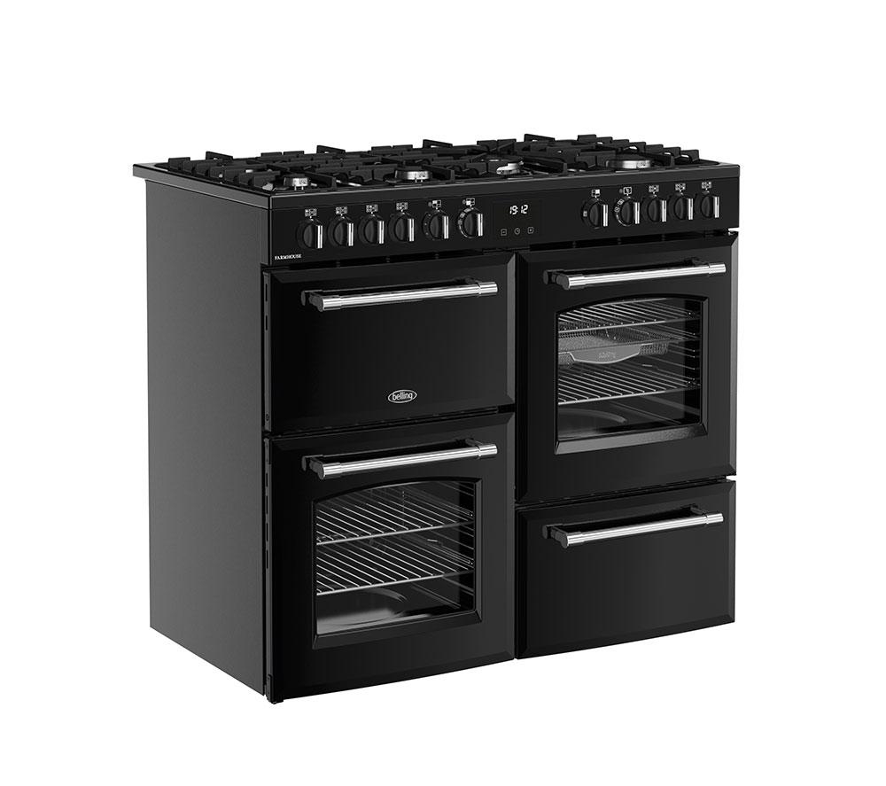 Cocina de pie de doble combustible BELLING Farmhouse 100DF - Negro y Cromo