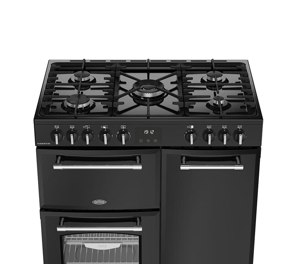 Cocina de doble combustible BELLING Farmhouse 90DF - Negro y cromo