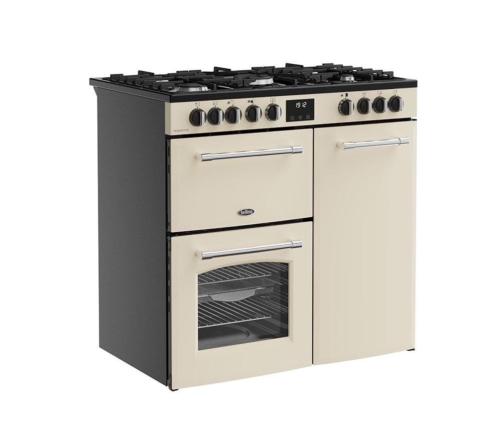 BELLING Farmhouse 90DF Dual Fuel Range Cooker - Cream & Chrome