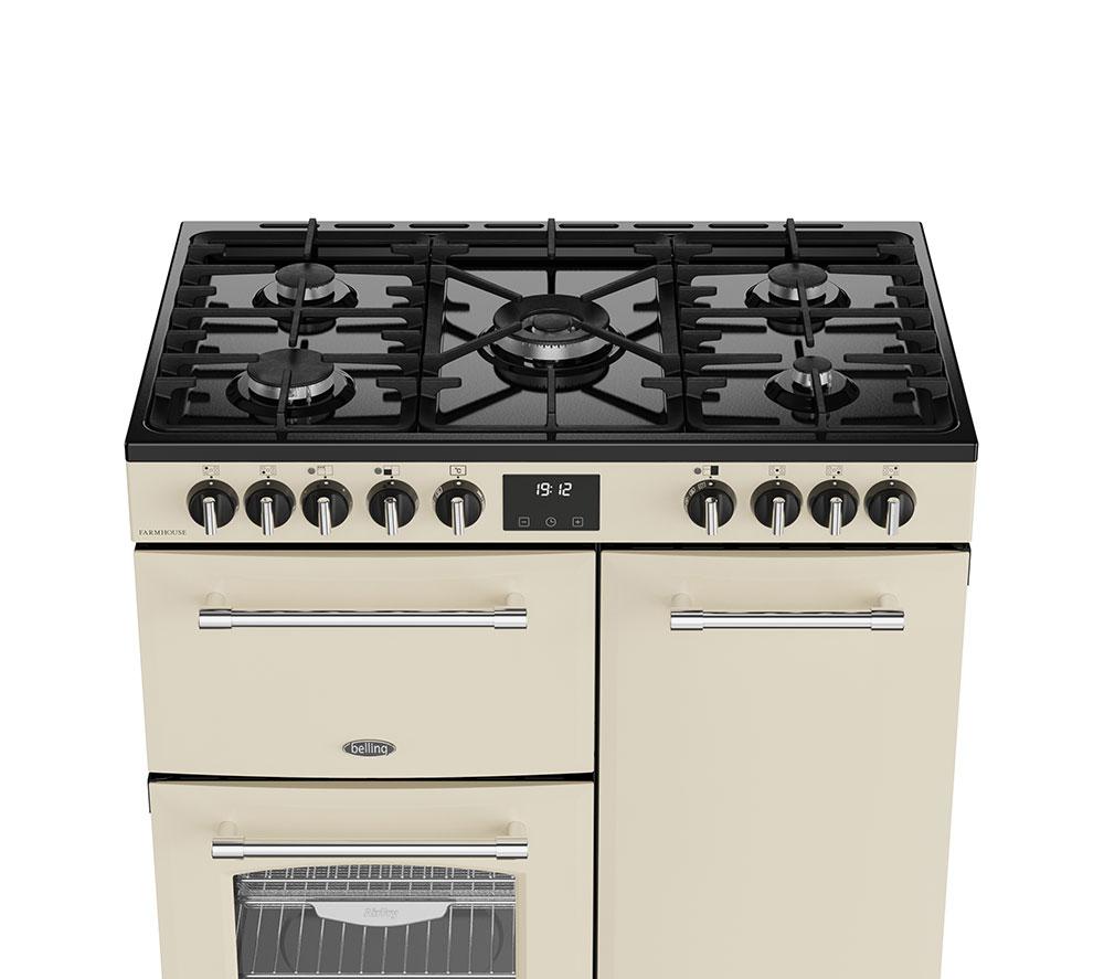 BELLING Farmhouse 90DF Dual Fuel Range Cooker - Cream & Chrome