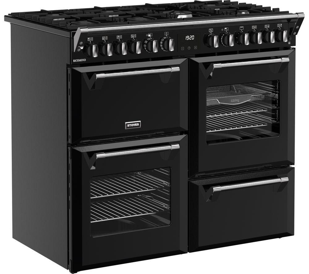 STOVES Richmond 100DF Dual Fuel Range Cooker - Black & Chrome