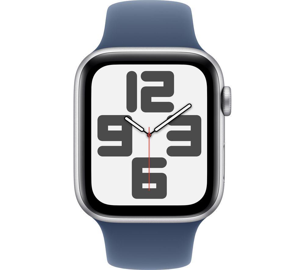 APPLE Watch SE - 44 mm Silver Aluminium Case with Denim Sport Band, S/M