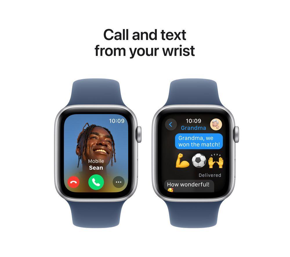 APPLE Watch SE - 44 mm Silver Aluminium Case with Denim Sport Band, S/M