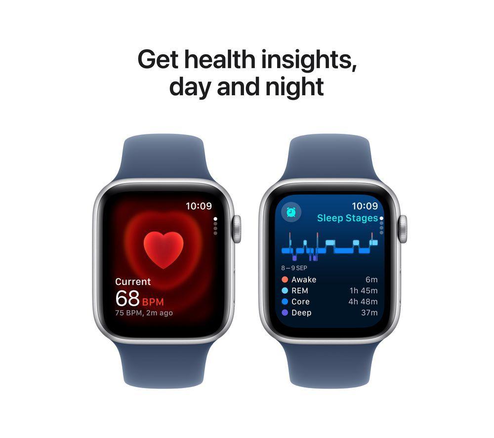 APPLE Watch SE - 44 mm Silver Aluminium Case with Denim Sport Band, S/M