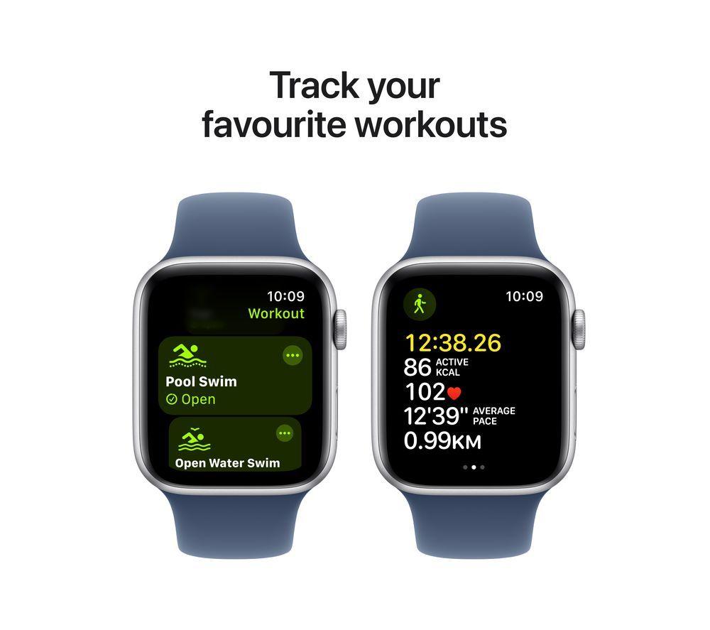 APPLE Watch SE - 44 mm Silver Aluminium Case with Denim Sport Band, S/M