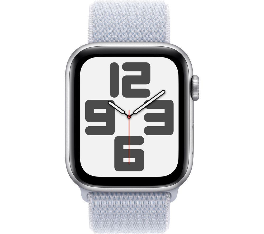 APPLE Watch SE - 44 mm Silver Aluminium Case with Blue Cloud Sport Loop
