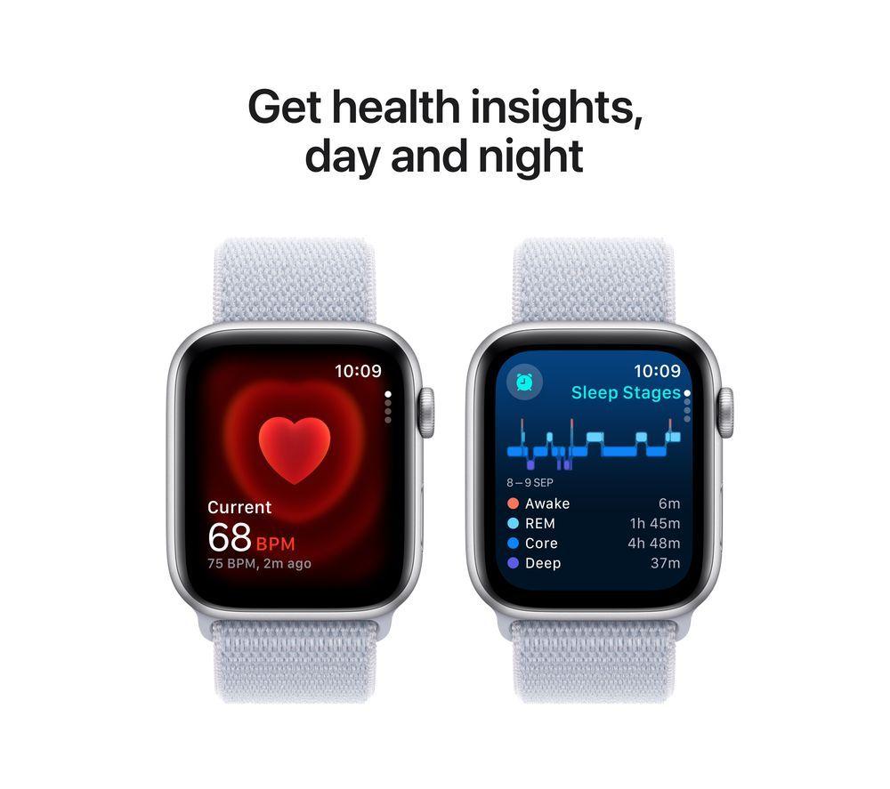 APPLE Watch SE - 44 mm Silver Aluminium Case with Blue Cloud Sport Loop