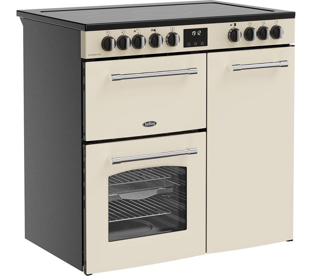 BELLING Farmhouse 90E Electric Ceramic Range Cooker - Cream & Chrome