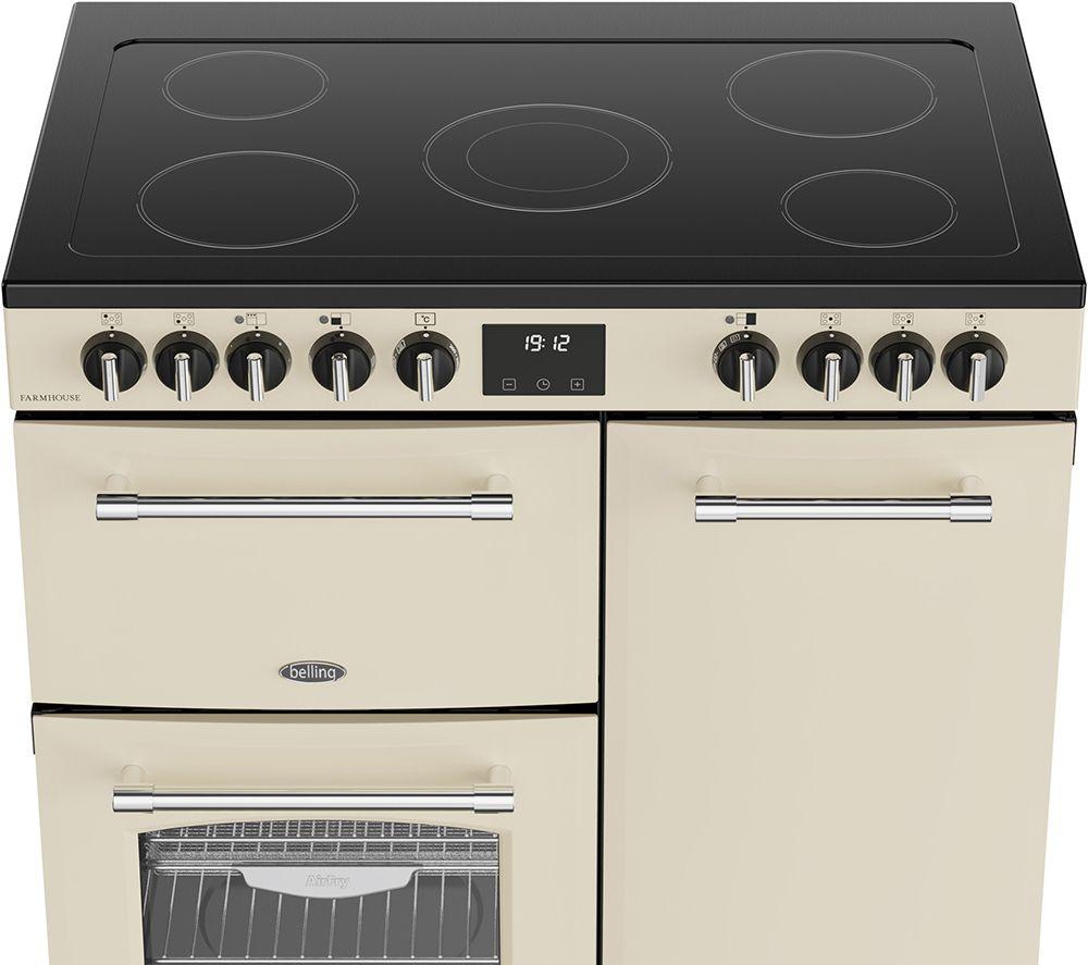 BELLING Farmhouse 90E Electric Ceramic Range Cooker - Cream & Chrome