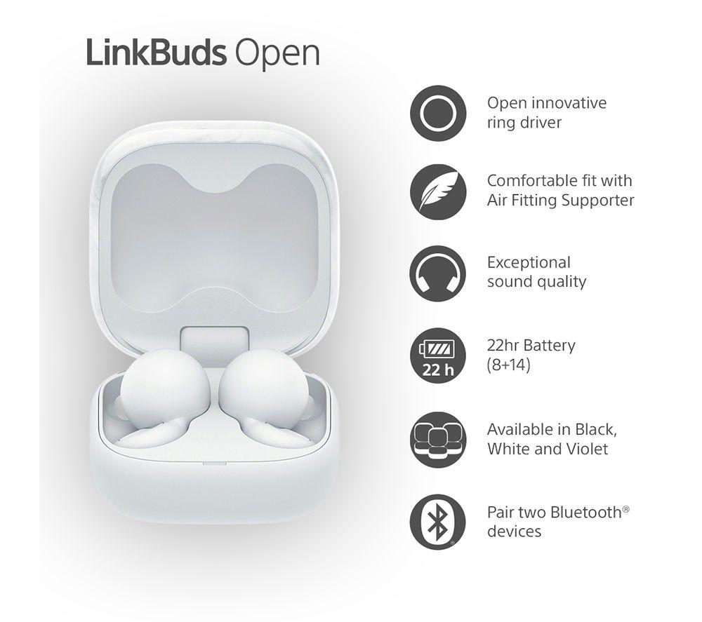 SONY LinkBuds Open Wireless Bluetooth Earbuds - White