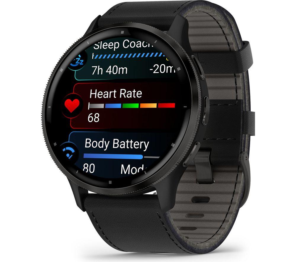 GARMIN Venu 3 - Slate with Black Leather Band & Black Silicone Band