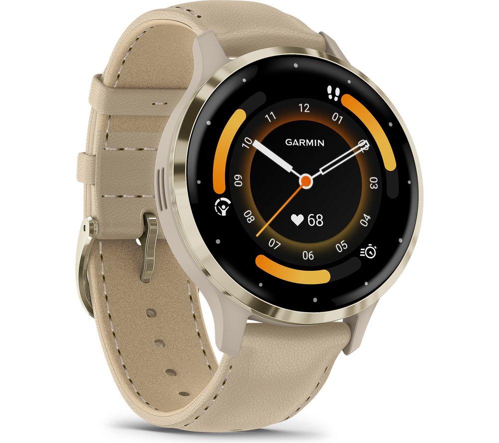 GARMIN Venu 3S - Soft Gold with French Grey Leather Band & French Grey Silicone Band