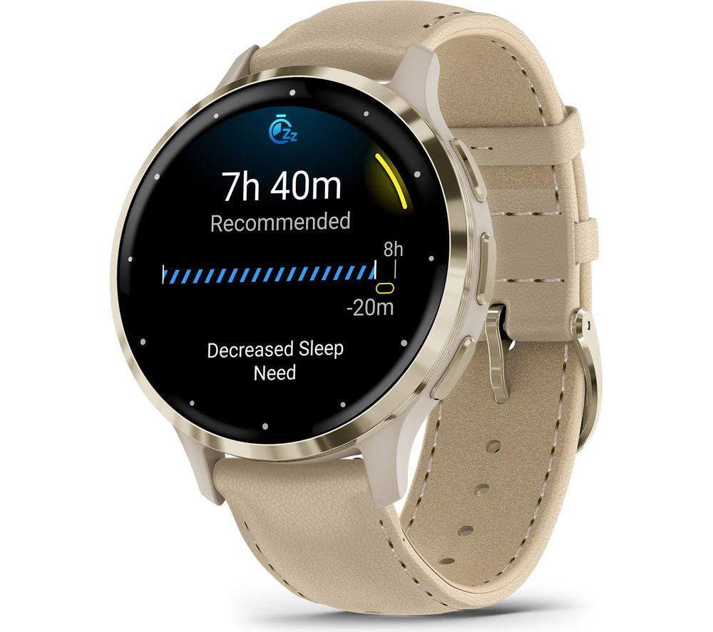 GARMIN Venu 3S - Soft Gold with French Grey Leather Band & French Grey Silicone Band
