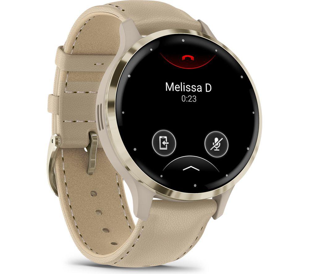 GARMIN Venu 3S - Soft Gold with French Grey Leather Band & French Grey Silicone Band