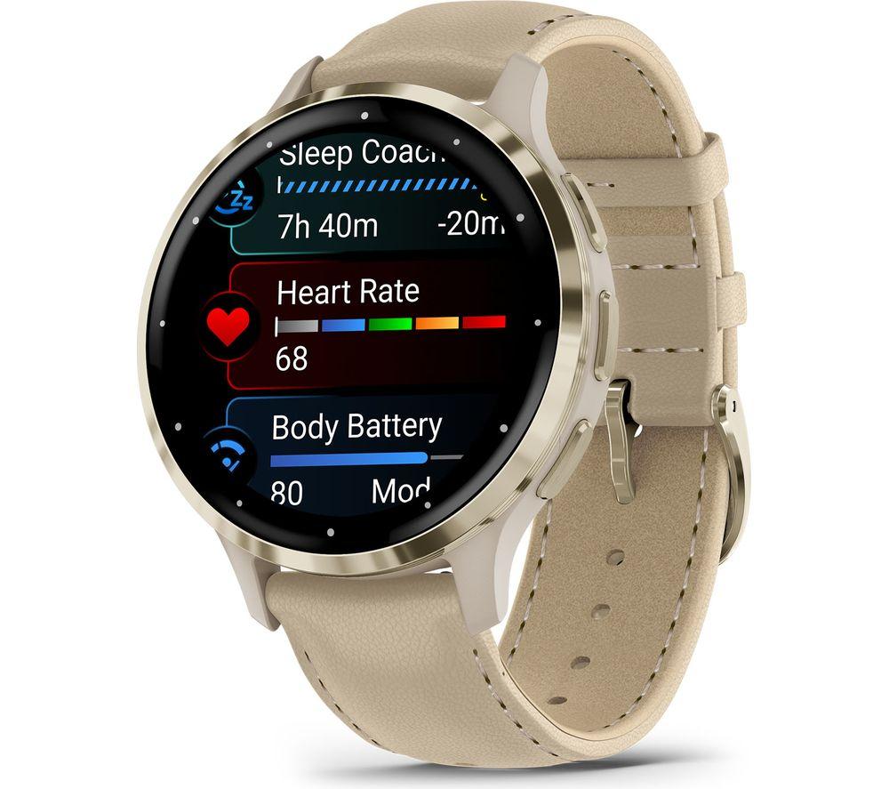 GARMIN Venu 3S - Soft Gold with French Grey Leather Band & French Grey Silicone Band