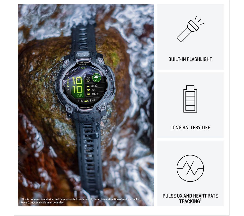 GARMIN Instinct 3 AMOLED Smart Watch - 50 mm, Black with Charcoal Silicone Band