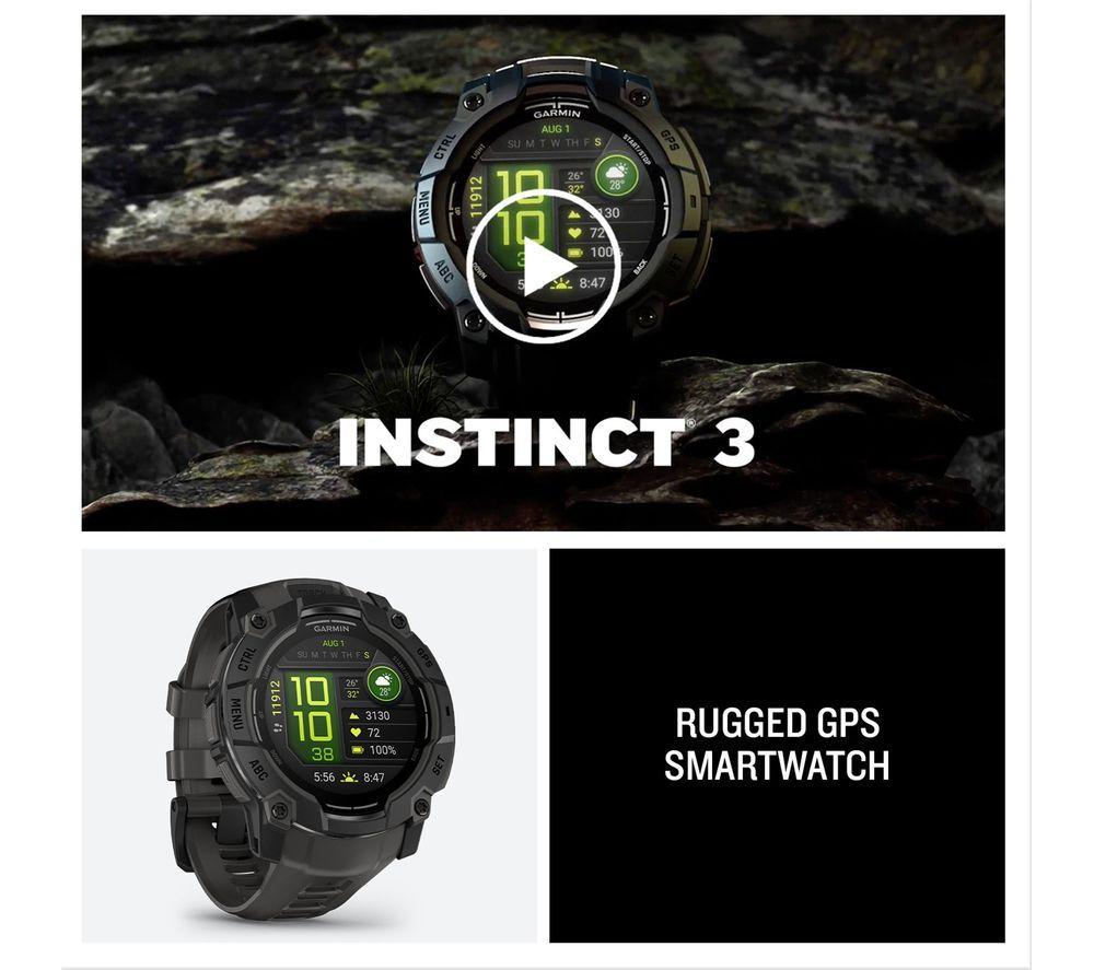 GARMIN Instinct 3 AMOLED Smart Watch - 50 mm, Black with Charcoal Silicone Band