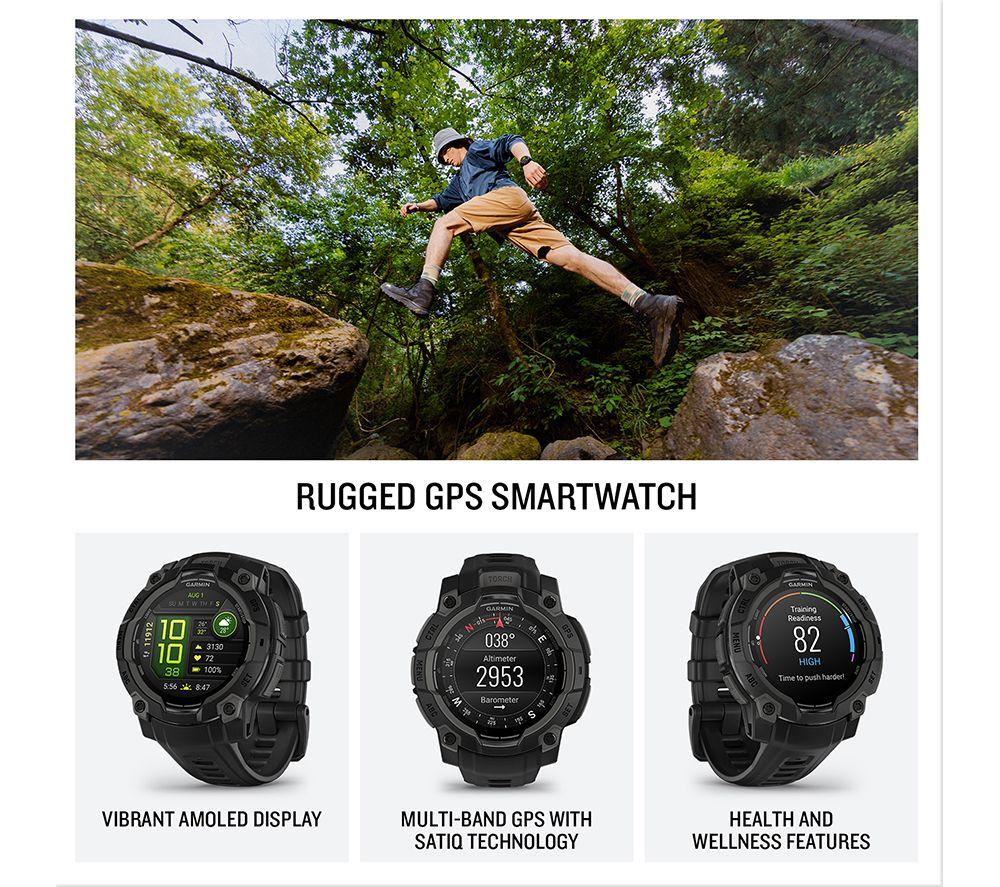 GARMIN Instinct 3 AMOLED Smart Watch - 45 mm, Black with Black Silicone Band