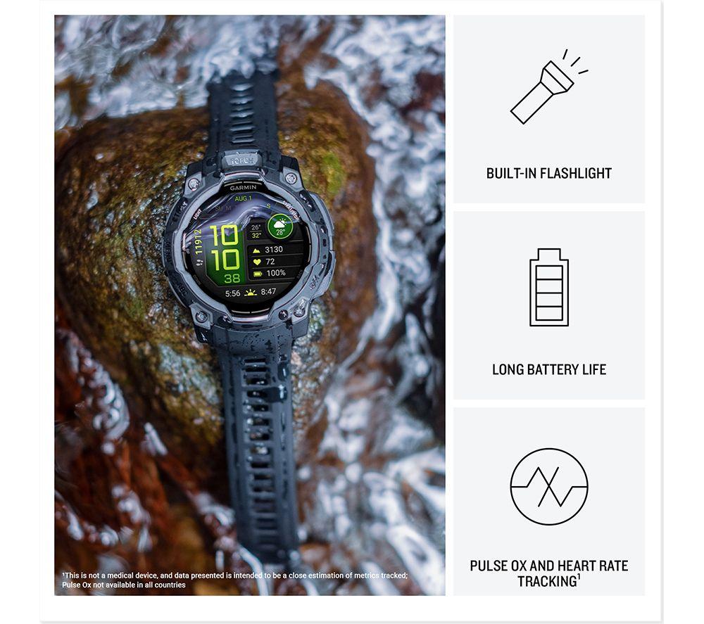 GARMIN Instinct 3 AMOLED Smart Watch - 45 mm, Black with Black Silicone Band