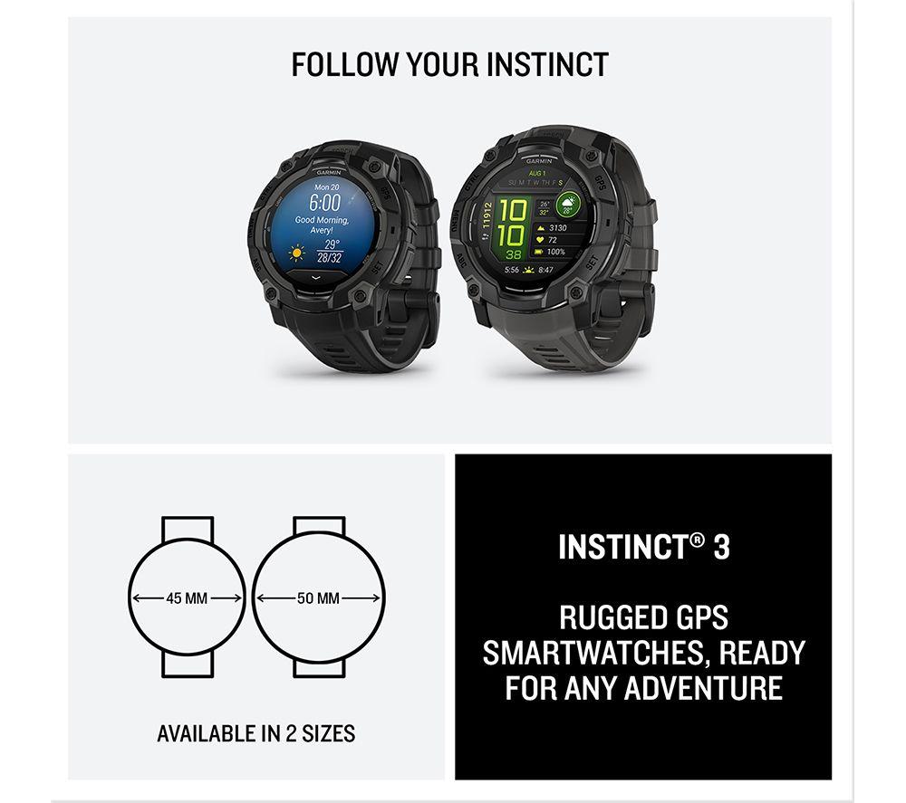GARMIN Instinct 3 AMOLED Smart Watch - 45 mm, Black with Black Silicone Band