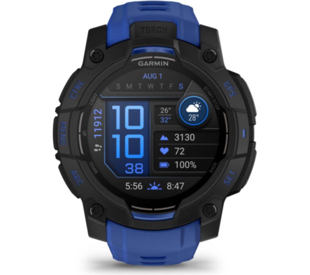 GARMIN Instinct 3 AMOLED Smartwatch – 45 mm, Schwarz mit Bolt Blue Silikonarmband