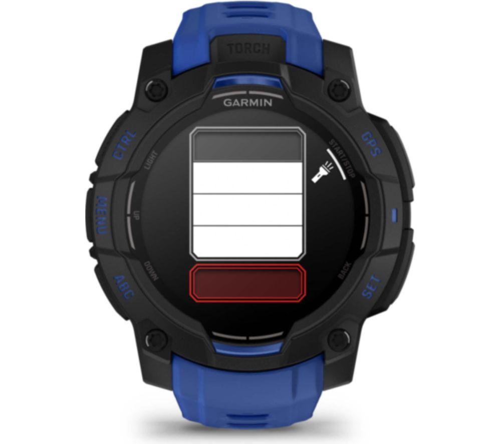 GARMIN Instinct 3 AMOLED Smartwatch – 45 mm, Schwarz mit Bolt Blue Silikonarmband