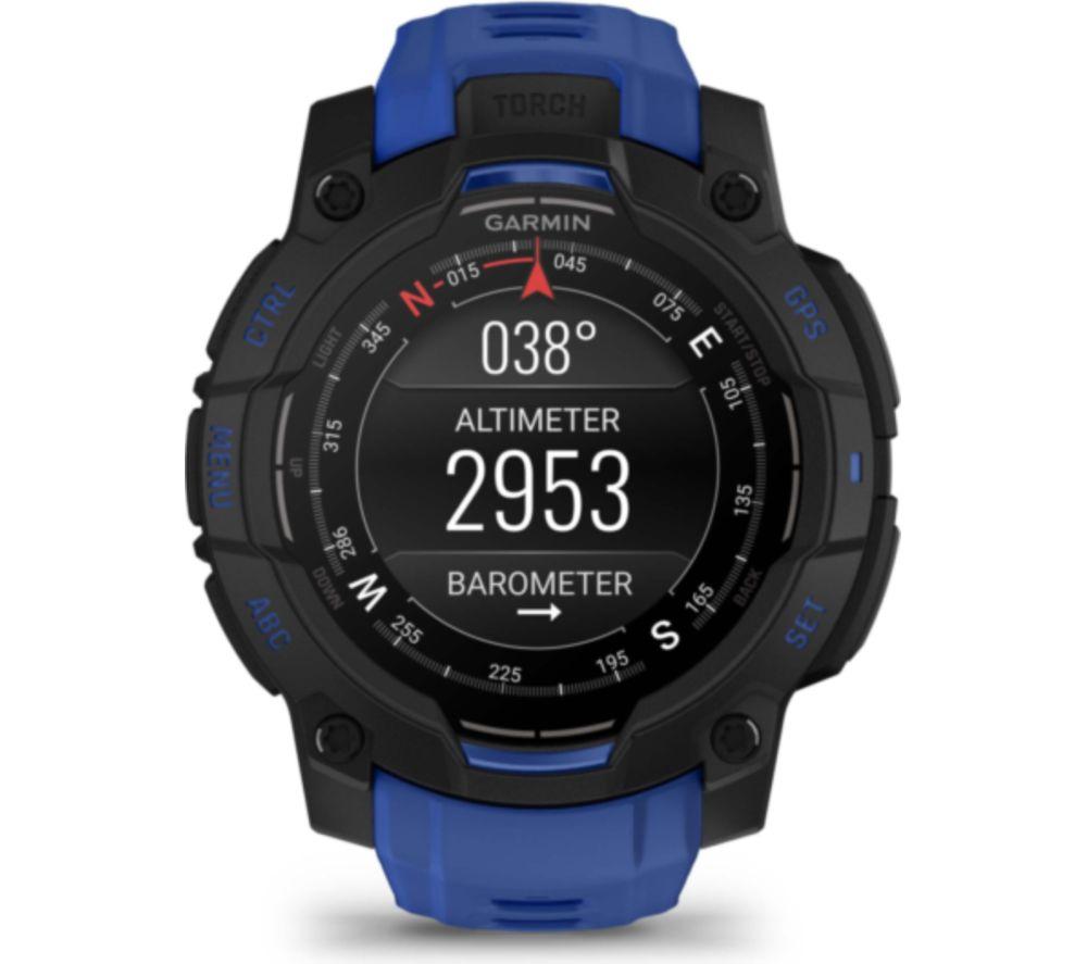 GARMIN Instinct 3 AMOLED Smartwatch – 45 mm, Schwarz mit Bolt Blue Silikonarmband