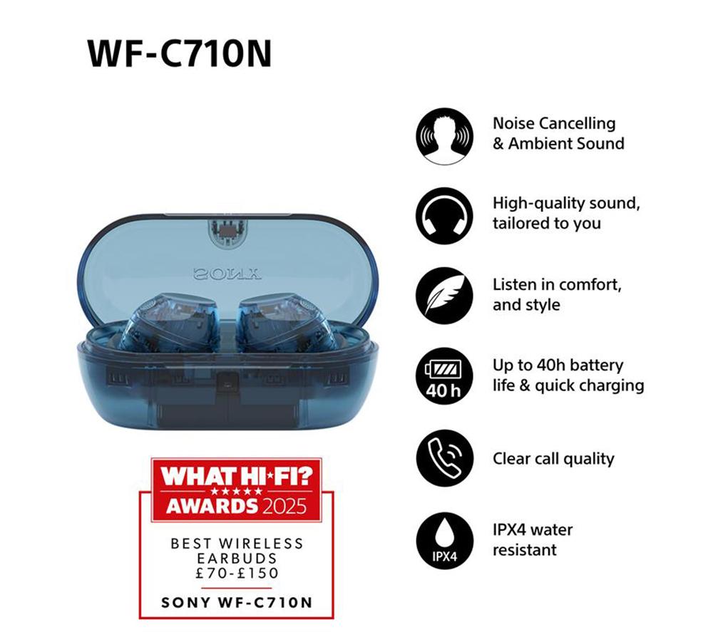 SONY WF-C710N Wireless Bluetooth Noise-Cancelling Earbuds - Glass Blue