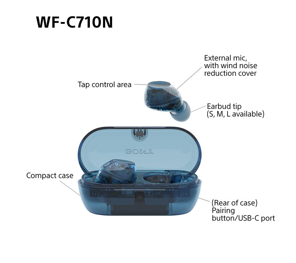SONY WF-C710N Wireless Bluetooth Noise-Cancelling Earbuds - Glass Blue