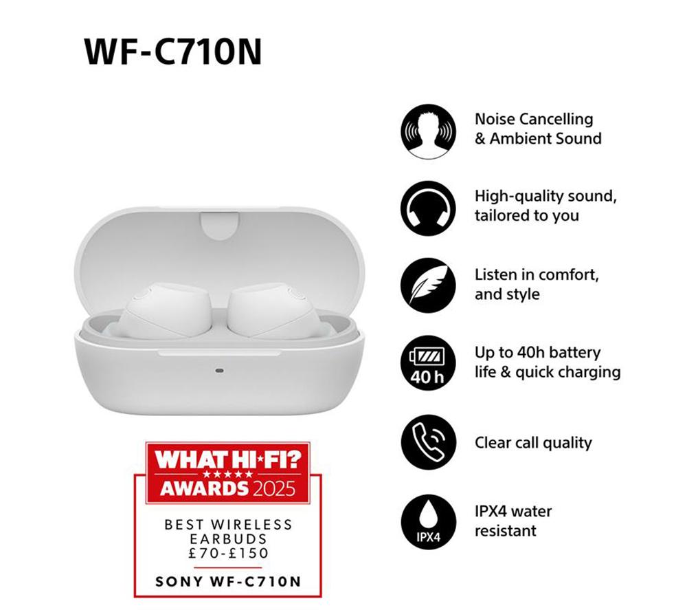 SONY WF-C710N Wireless Bluetooth Noise-Cancelling Earbuds - White