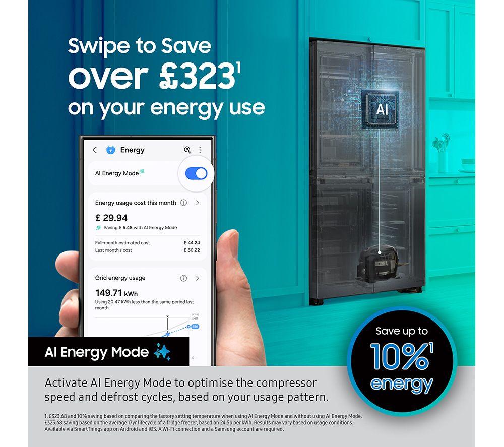 SAMSUNG Bespoke AI Series 8 On-device Bixby RS80F66KBTEU American-Style Fridge Freezer - Silver