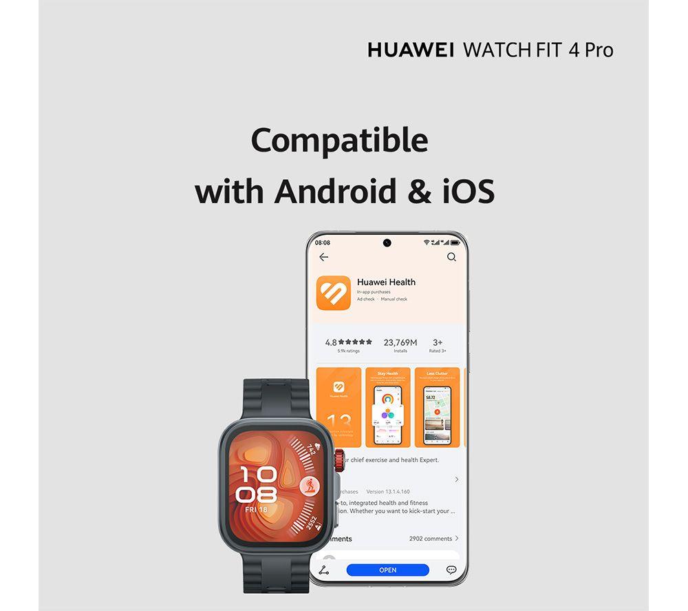 HUAWEI Watch Fit 4 Pro - Titanium Black, Fluoroelastomerarmband