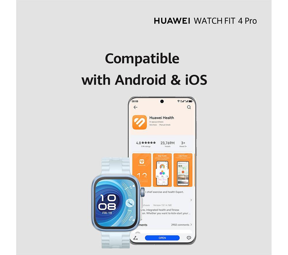 HUAWEI Watch Fit 4 Pro – Titaniumblau, Fluorelastomer-Armband