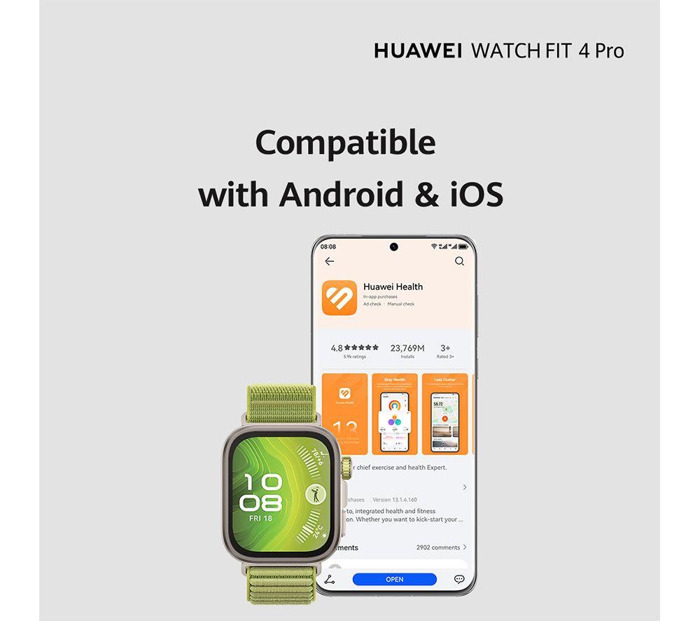 HUAWEI Watch Fit 4 Pro – Titangrün, Fluoroelastomerarmband