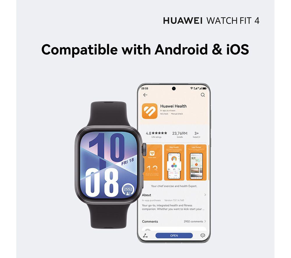 HUAWEI Watch Fit 4 - Aluminium Alloy Black, Fluoroelastomer Strap