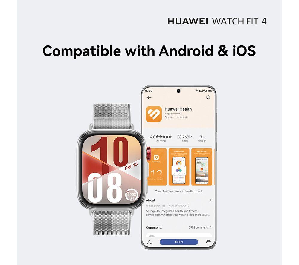 HUAWEI Watch Fit 4 – Aluminiumlegierung, graues Fluorelastomerarmband