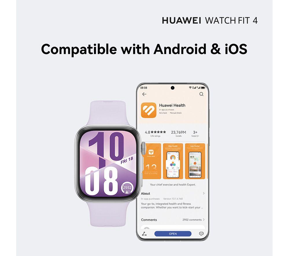 HUAWEI Watch Fit 4 - Aluminiumlegierung, Lila Fluorelastomer-Armband