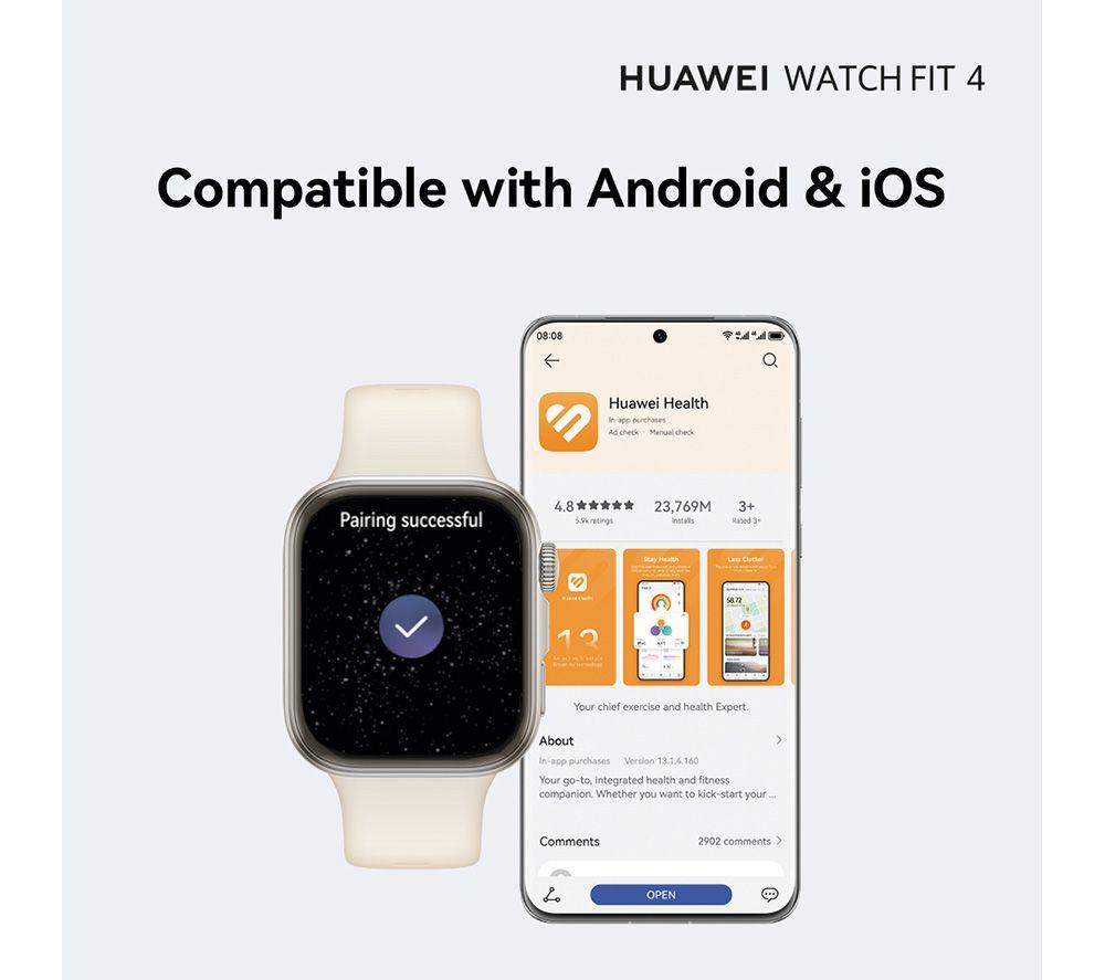 HUAWEI Watch Fit 4 - Aluminiumlegierung, weißes Fluorelastomer-Armband