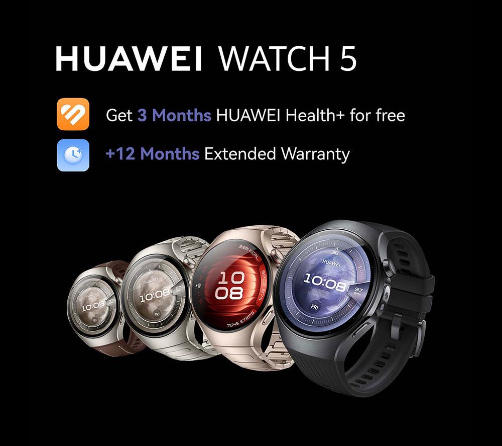 HUAWEI Watch 5 - Edelstahl Gold, Fluorkautschukarmband, 42 mm