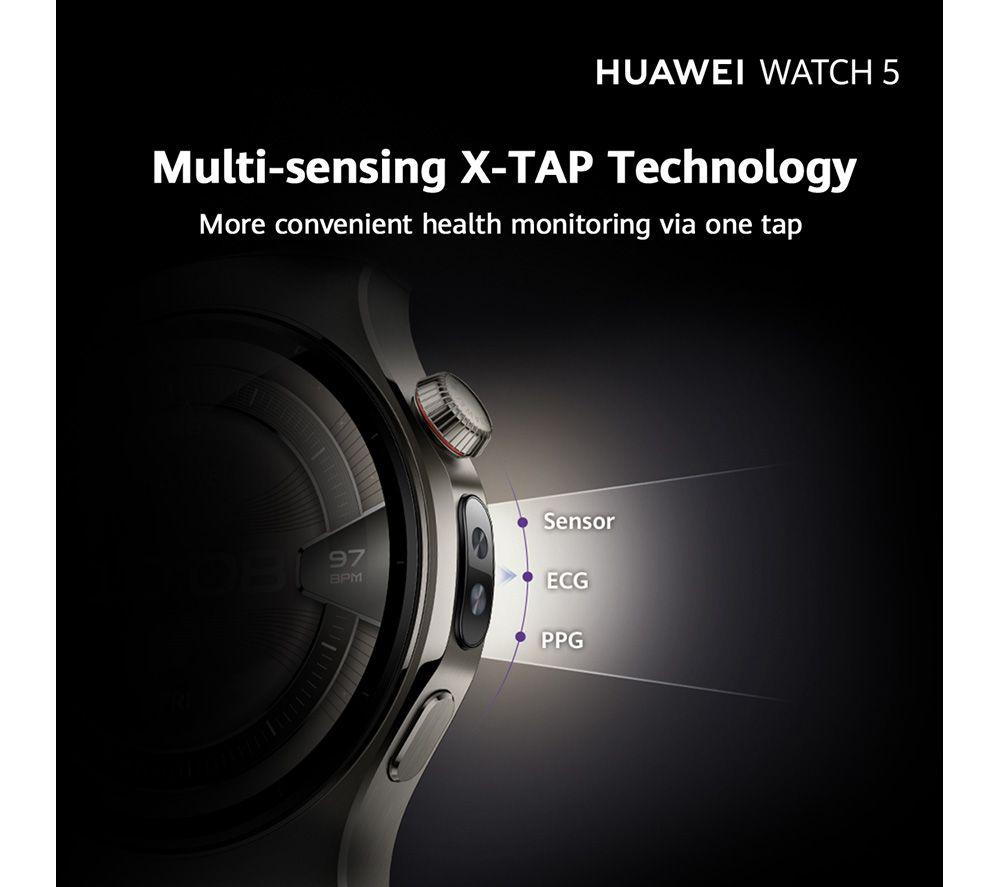 HUAWEI Watch 5 - Edelstahl Gold, Fluorkautschukarmband, 42 mm