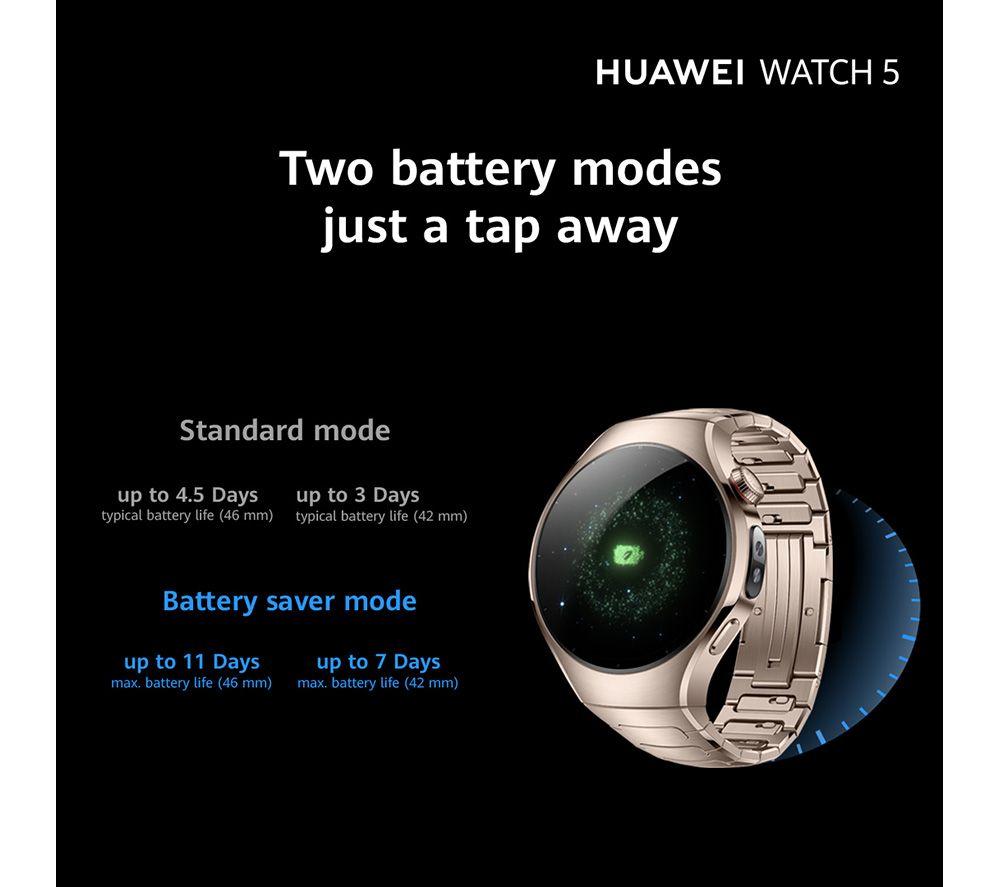 HUAWEI Watch 5 - Edelstahl Gold, Fluorkautschukarmband, 42 mm