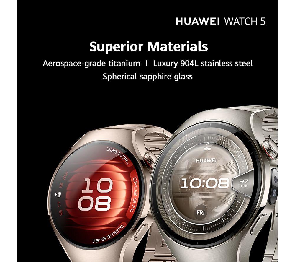 HUAWEI Watch 5 - Edelstahl Gold, Fluorkautschukarmband, 42 mm