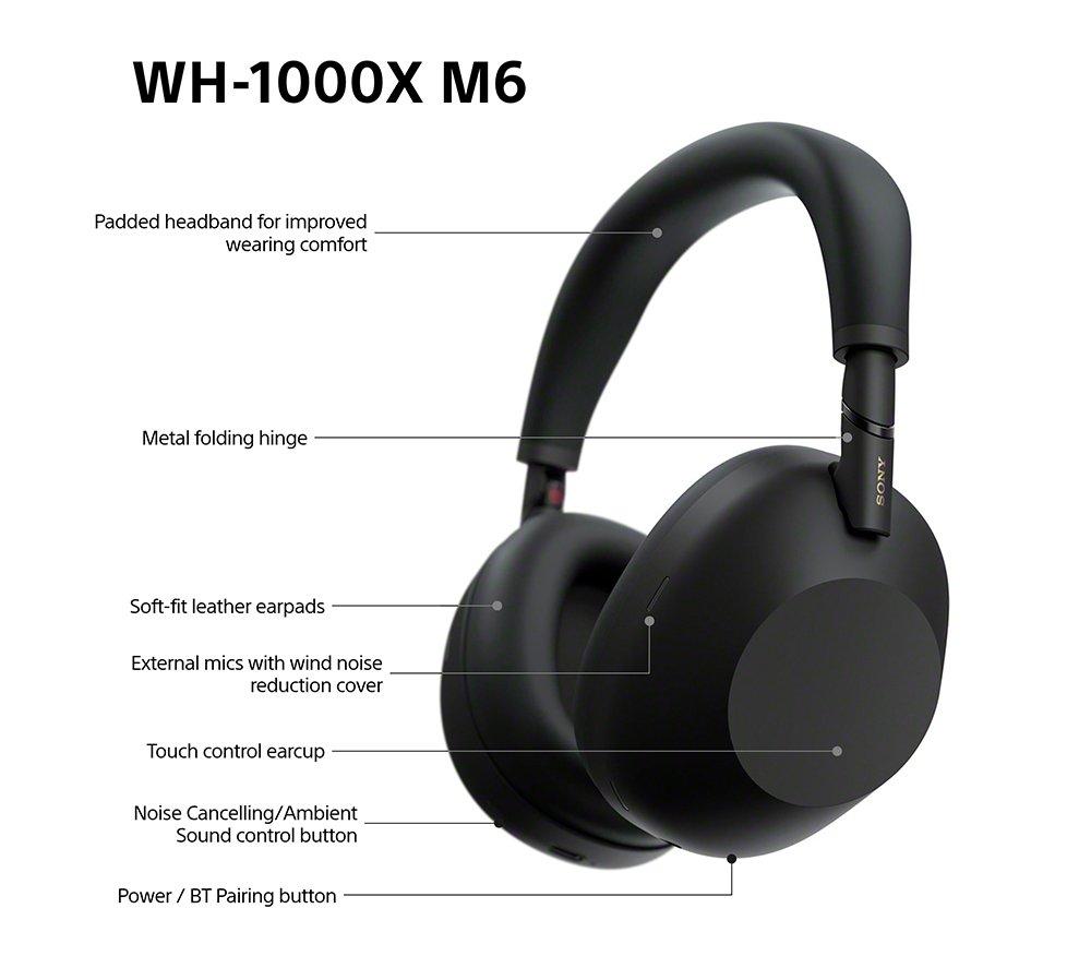 SONY WH-1000XM6 Wireless Bluetooth Noise-Cancelling Headphones - Black