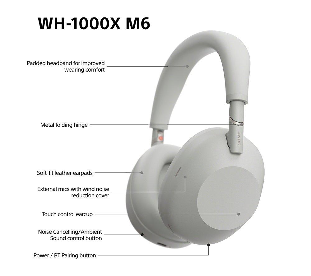 SONY WH-1000XM6 Wireless Bluetooth Noise-Cancelling Headphones - Silver