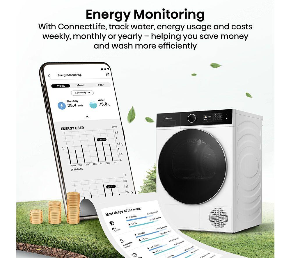HISENSE 5i Series DH5I104BWAB WiFi-enabled 10 kg Heat Pump Tumble Dryer - White